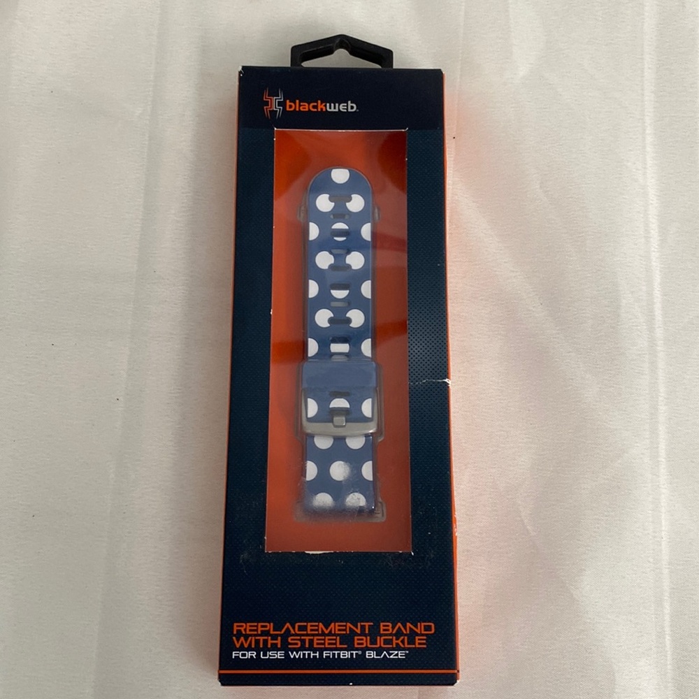💟 $4 SALE! Replacement Band for Fitbit Blaze Steel Buckle Blue White Polka Dots